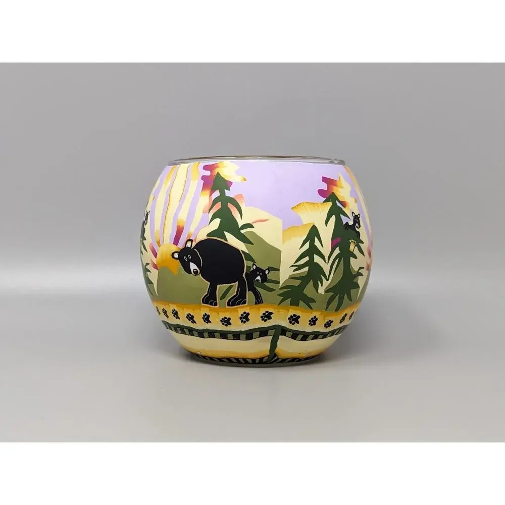 Grand Lake Colorado Bears Glowing Glass Tealight Candle Holder Peggy Kupper